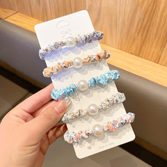 5pcs Floral Pearl Fabric Scrunchie Hair Tie Head Decoration Hair Accessories