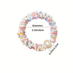 5pcs Floral Pearl Fabric Scrunchie Hair Tie Head Decoration Hair Accessories