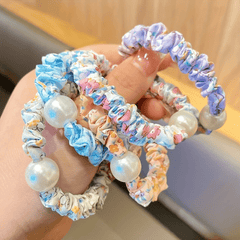 5pcs Floral Pearl Fabric Scrunchie Hair Tie Head Decoration Hair Accessories