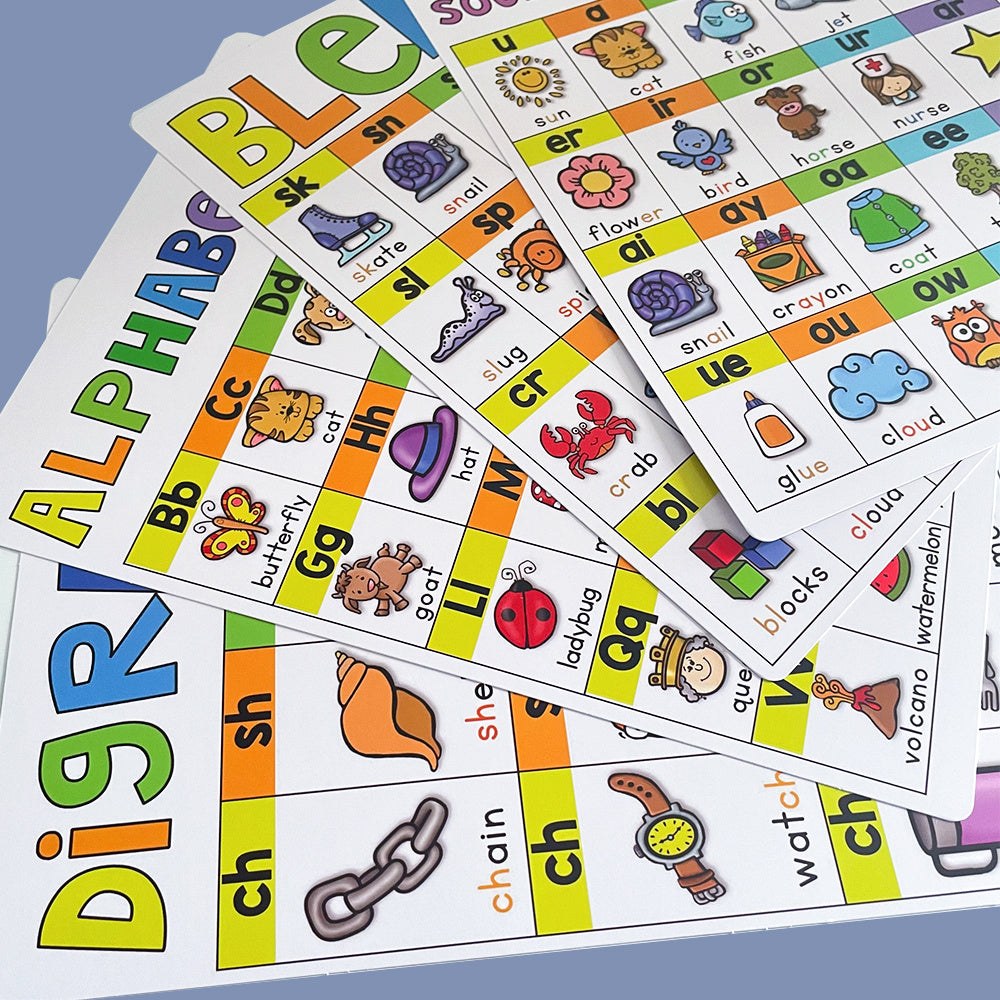 4 Pcs Phonics Spelling Classroom A4 Posters Education Teaching Aids