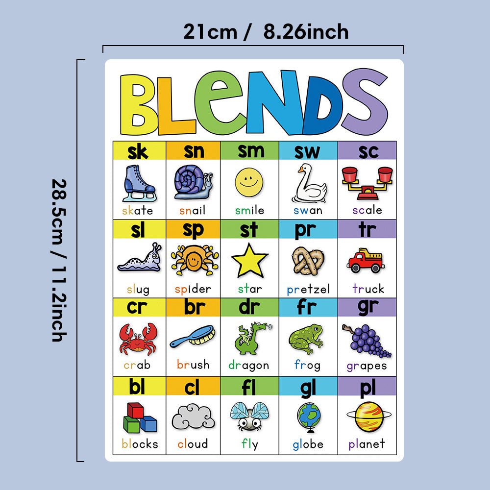 4 Pcs Phonics Spelling Classroom A4 Posters Education Teaching Aids