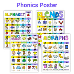 4 Pcs Phonics Spelling Classroom A4 Posters Education Teaching Aids
