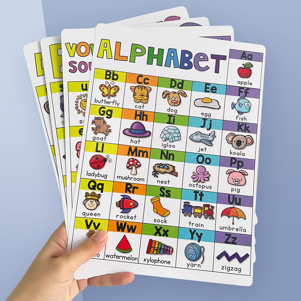 4 Pcs Phonics Spelling Classroom A4 Posters Education Teaching Aids