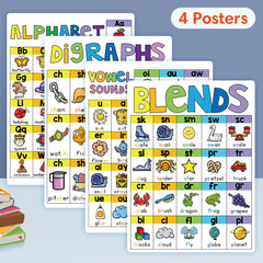 4 Pcs Phonics Spelling Classroom A4 Posters Education Teaching Aids