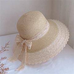 Summer Sunscreen Fisherman Hat Woven Beach Sun Hat Bow Tie Sun Hat