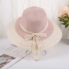 Summer Sunscreen Fisherman Hat Woven Beach Sun Hat Bow Tie Sun Hat