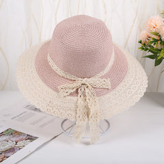 Summer Sunscreen Fisherman Hat Woven Beach Sun Hat Bow Tie Sun Hat