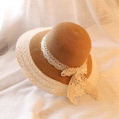 Summer Sunscreen Fisherman Hat Woven Beach Sun Hat Bow Tie Sun Hat