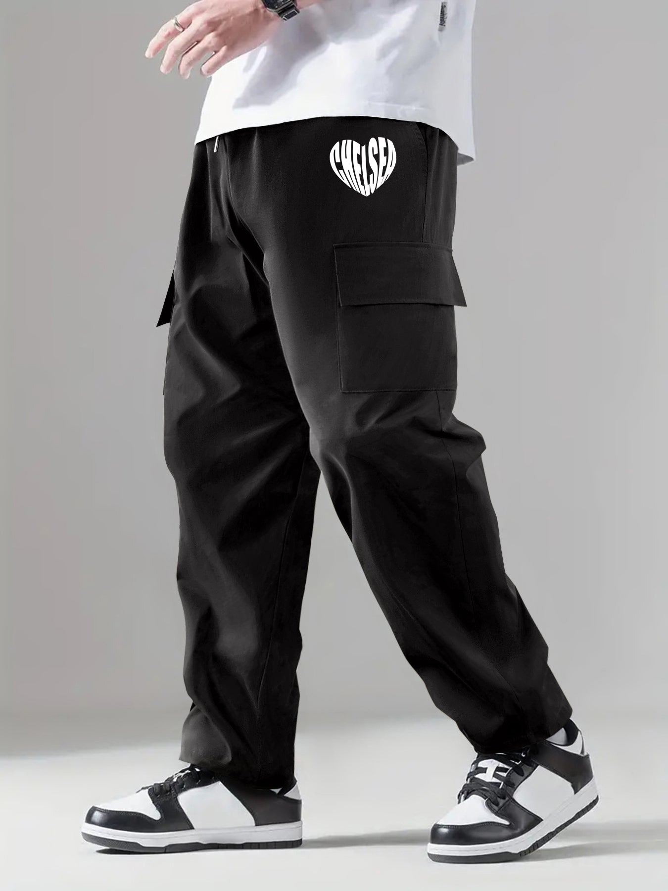Men's Casual Cargo Pants Drawstring Loose Straight Leg