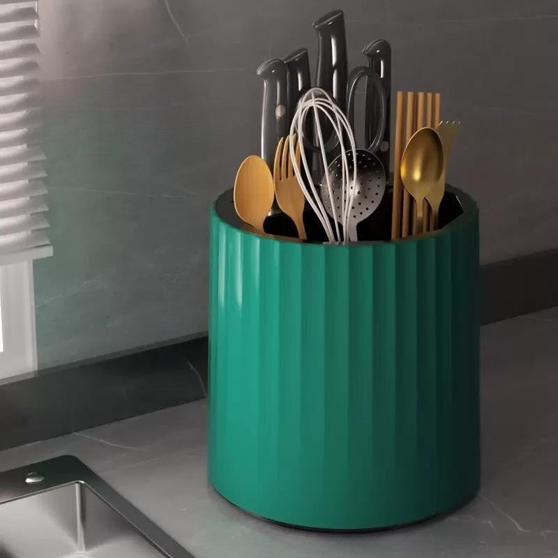 360 Degree Rotating Kitchen Storage Rack with Fork Holder