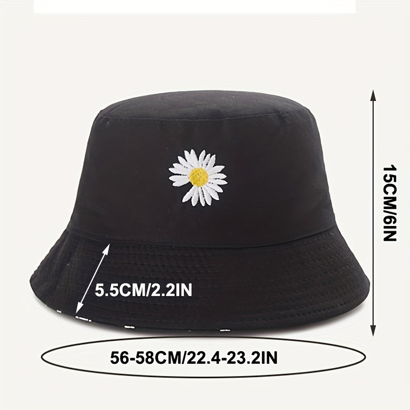 Double Sided Sun Hat with Daisy Embroidery for Men