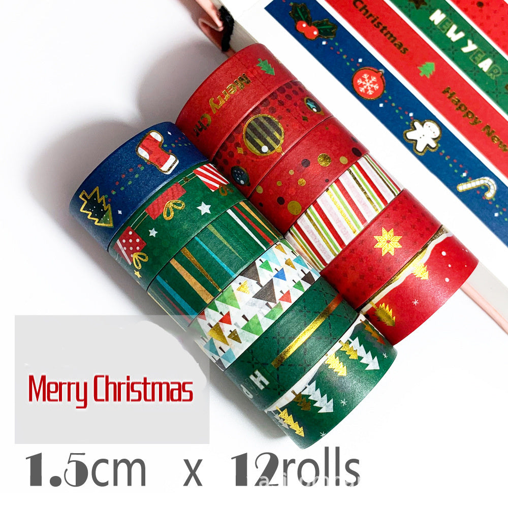 12 Rolls Christmas Bronzing Washi Tape MERRY CHRISTMAS Red And Green