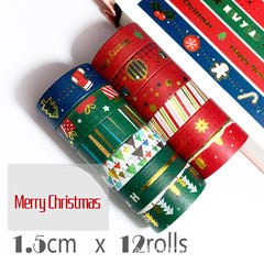 12 Rolls Christmas Bronzing Washi Tape MERRY CHRISTMAS Red And Green