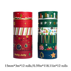12 Rolls Christmas Bronzing Washi Tape MERRY CHRISTMAS Red And Green