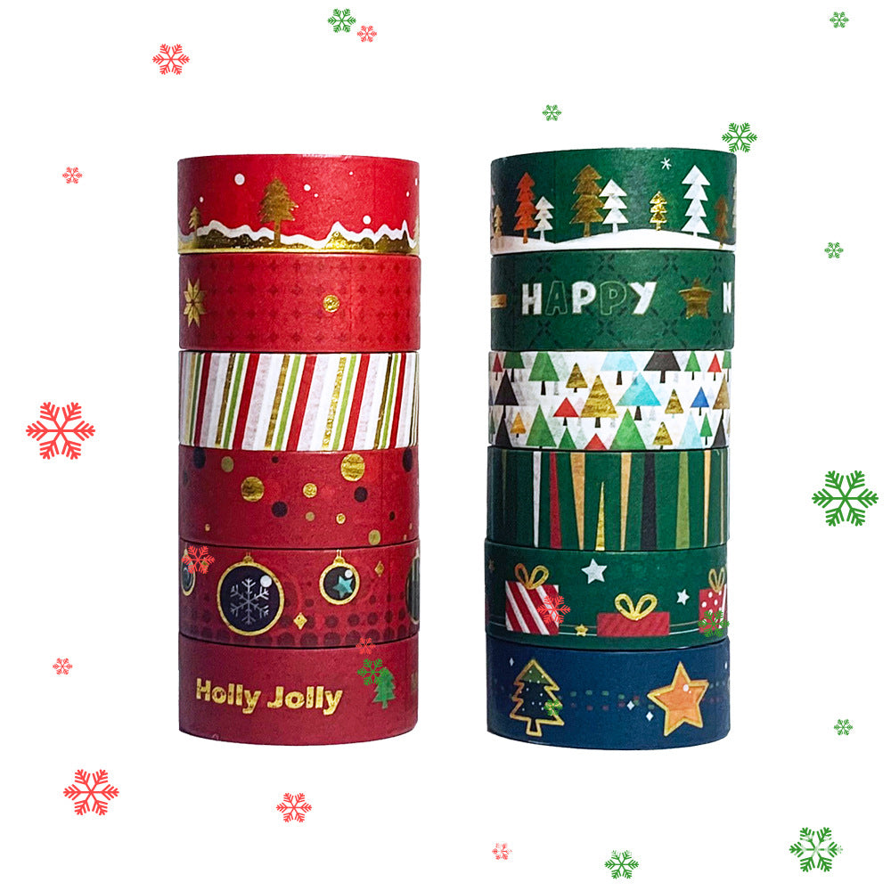 12 Rolls Christmas Bronzing Washi Tape MERRY CHRISTMAS Red And Green