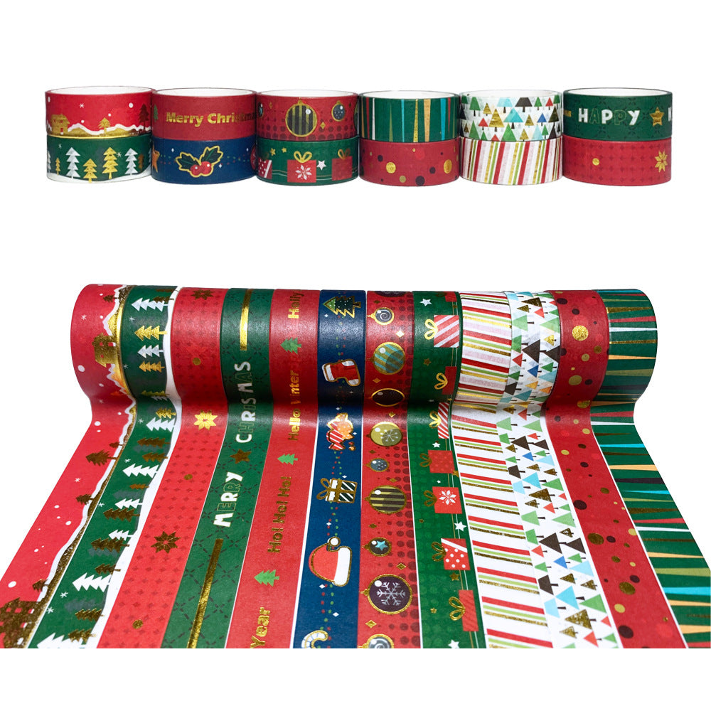 12 Rolls Christmas Bronzing Washi Tape MERRY CHRISTMAS Red And Green