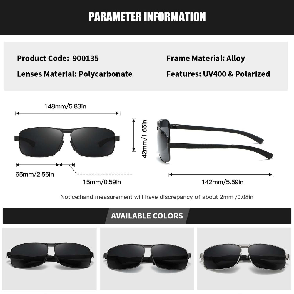 RoyalHot Polarized Alloy Rectangle Sunglasses