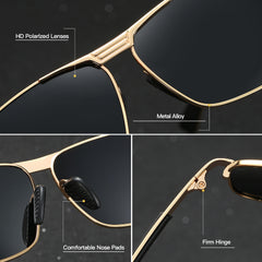 RoyalHot Polarized Alloy Rectangle Sunglasses