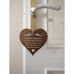Wooden Heart Hanging Plaque Good Neighbor Welcome Blessing Gift