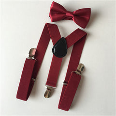 Boys Elastic Y Suspenders & Bow Tie Set for Tuxedo Suit