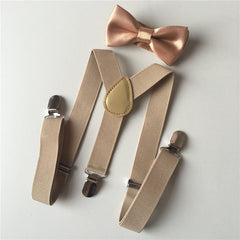 Boys Elastic Y Suspenders & Bow Tie Set for Tuxedo Suit