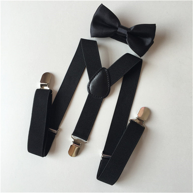 Boys Elastic Y Suspenders & Bow Tie Set for Tuxedo Suit