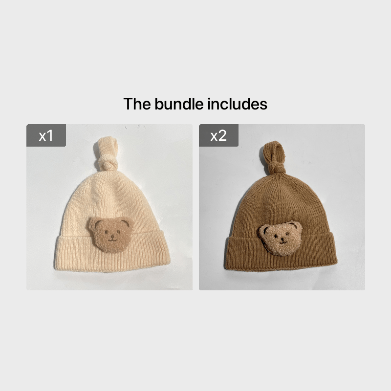 Toddler Baby Beanie Knitted Hat With Plush Bear Decor Warm Cap Winter