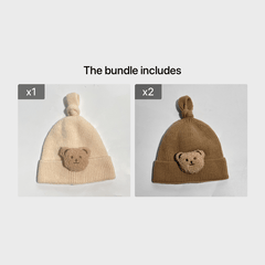 Toddler Baby Beanie Knitted Hat With Plush Bear Decor Warm Cap Winter