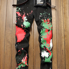 Men's Slim Fit Splatter Pattern Jeans