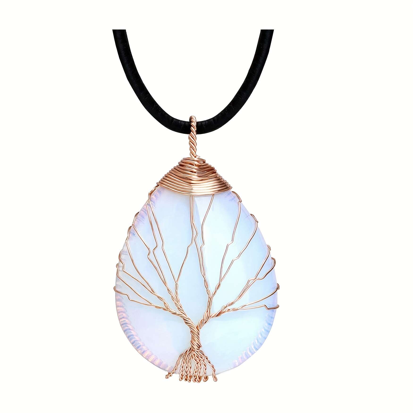 Tree Of Life Teardrop Amethyst Opal Pendant Necklace