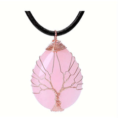 Tree Of Life Teardrop Amethyst Opal Pendant Necklace