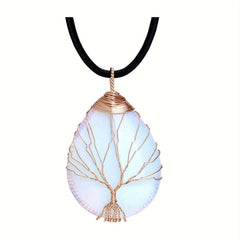 Tree Of Life Teardrop Amethyst Opal Pendant Necklace