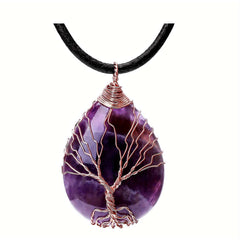 Tree Of Life Teardrop Amethyst Opal Pendant Necklace