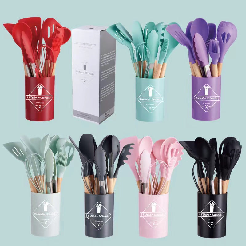 12pcs Silicone Utensil Set Safe Non Stick Cooking Spatula Spoon Kitchen Tools