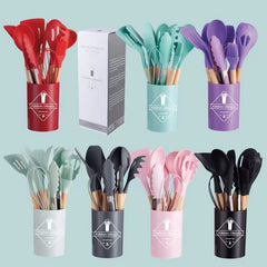 12pcs Silicone Utensil Set Safe Non Stick Cooking Spatula Spoon Kitchen Tools