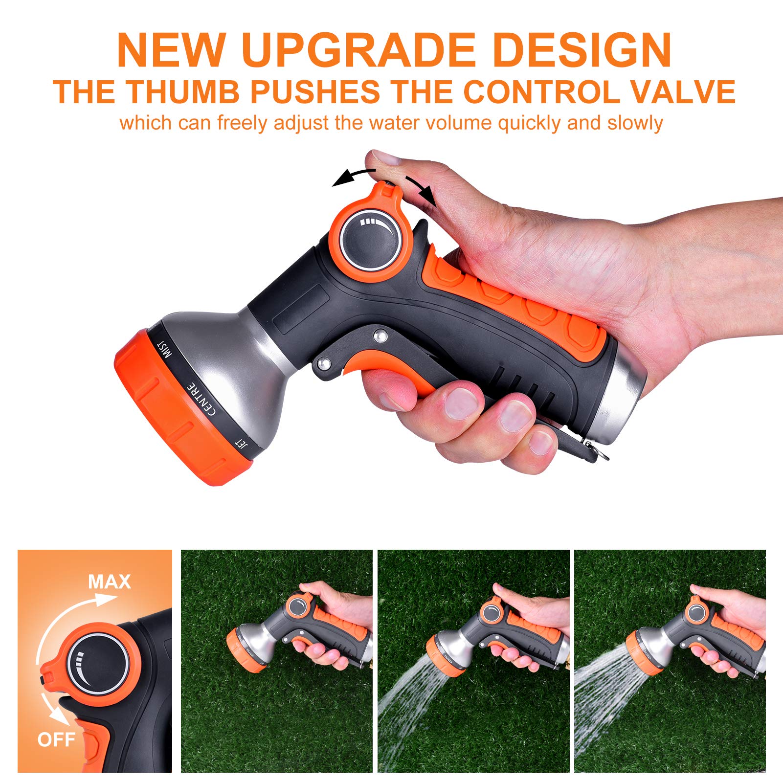 Adjustable 8-Pattern Garden Hose Nozzle with Water Volume Control Valve