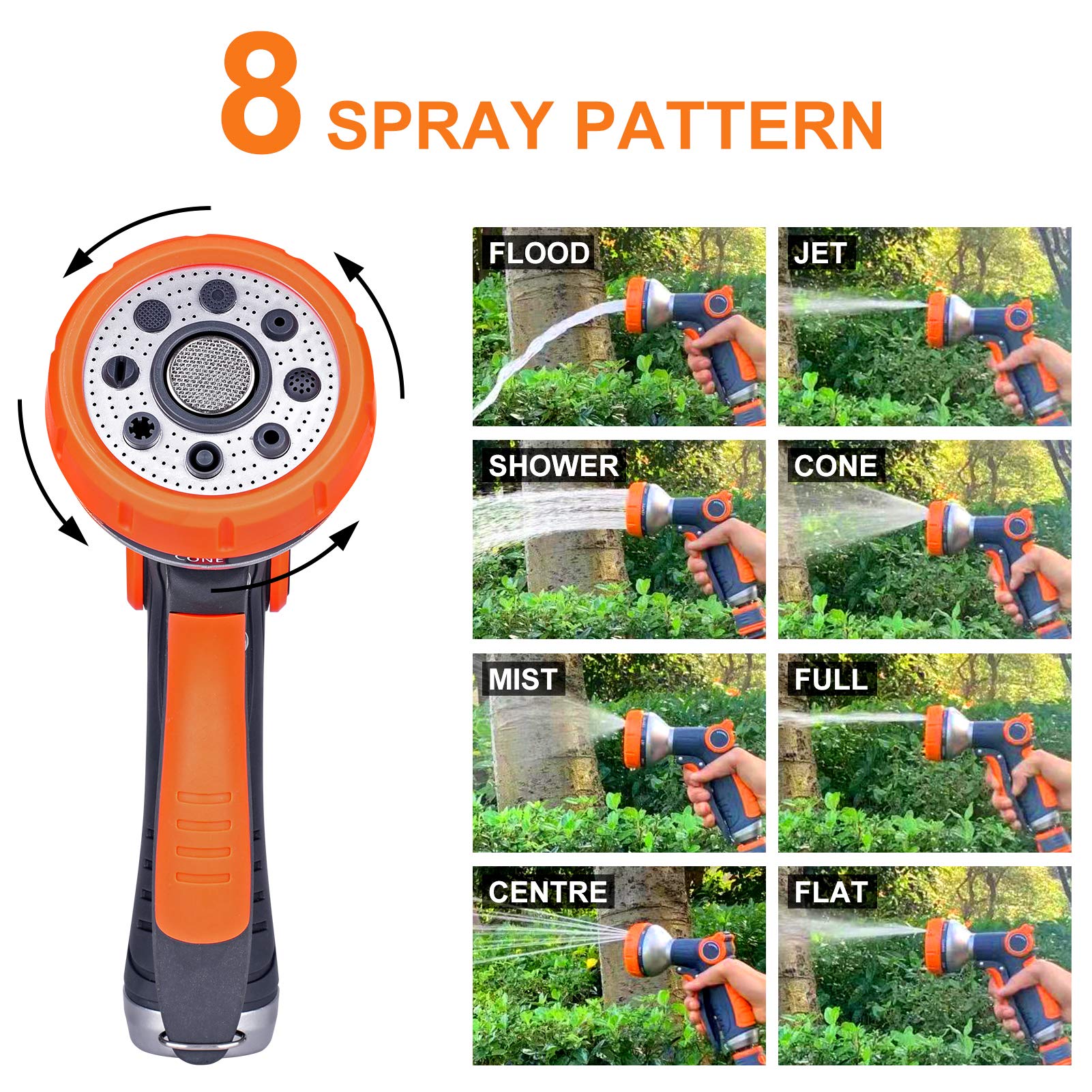 Adjustable 8-Pattern Garden Hose Nozzle with Water Volume Control Valve
