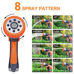 Adjustable 8-Pattern Garden Hose Nozzle with Water Volume Control Valve