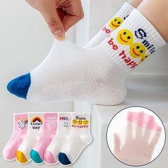5 Pairs Girls Kids Smile Face Pattern Crew Socks