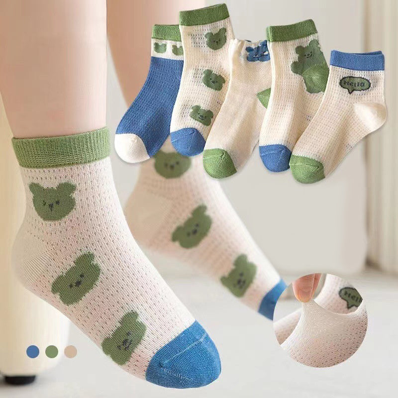 5 Pairs Kids Cartoon Bear Pattern Crew Socks