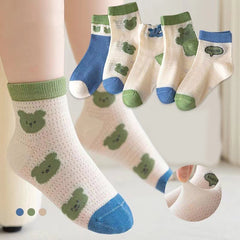 5 Pairs Kids Cartoon Bear Pattern Crew Socks