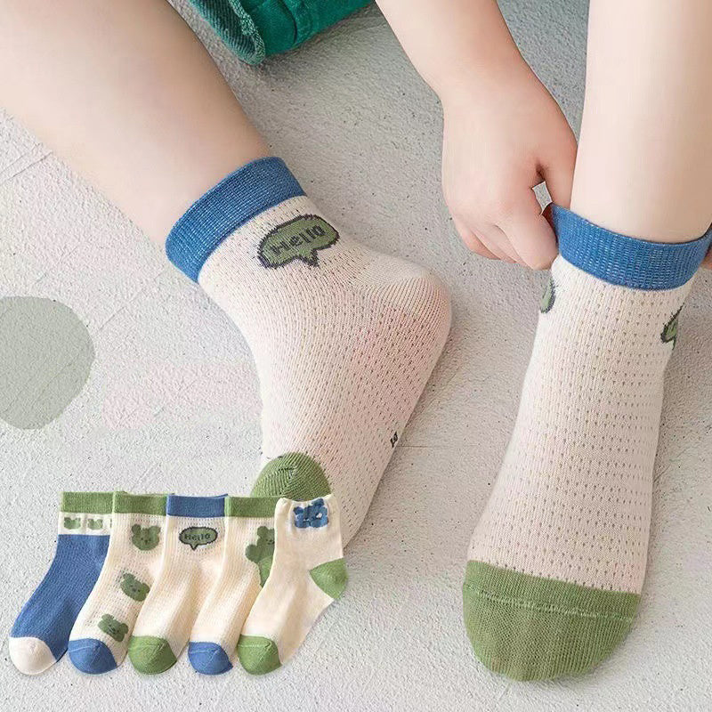 5 Pairs Kids Cartoon Bear Pattern Crew Socks