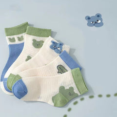 5 Pairs Kids Cartoon Bear Pattern Crew Socks