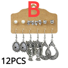 Vintage Boho Style Earrings Set Leaf Wing Tree Of Life Owl Pattern Drop Earrings