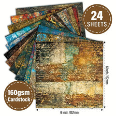 24pcs Vintage Single Sided Scrapbook Paper Pad For DIY Crafts