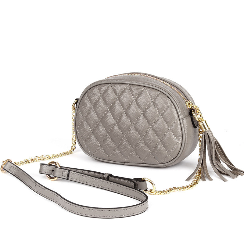 Argyle Pattern Crossbody Chain Bag Zipper Purse Solid Color