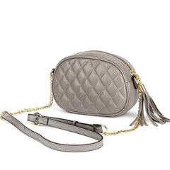 Argyle Pattern Crossbody Chain Bag Zipper Purse Solid Color