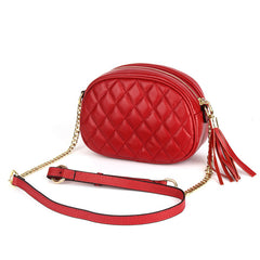 Argyle Pattern Crossbody Chain Bag Zipper Purse Solid Color