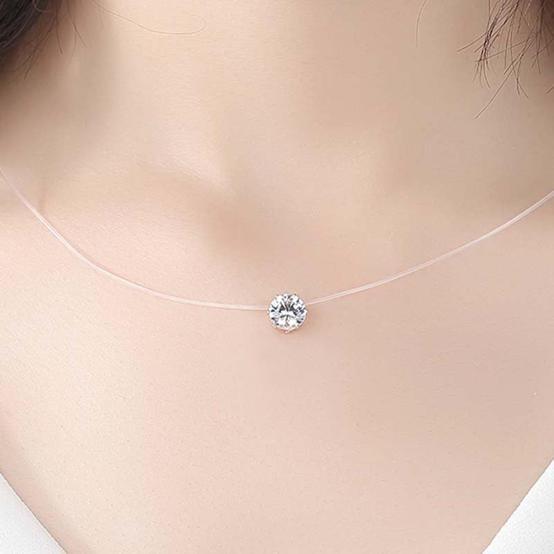 Minimalist Round Hexaclaw CZ Pendant Necklace Translucent Clavicle Chain
