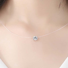 Minimalist Round Hexaclaw CZ Pendant Necklace Translucent Clavicle Chain